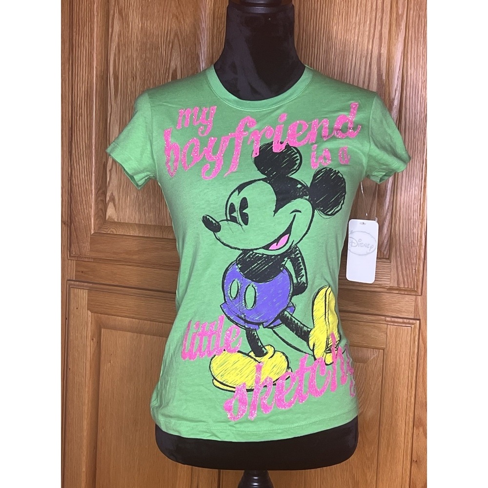 Disney Mickey Mouse "My Boyfriend Is A Little Sketchy " Tee Shirt Small 3/5